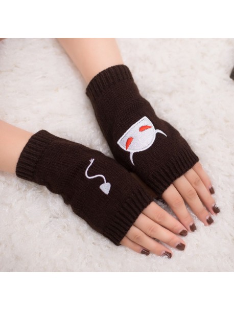 Womens Winter Gloves Twist Knitted Wool Demon Print with Half Finger Gloves for Girls Fingerless Female Mittens 17 Colors