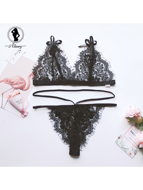ALINRY lace sexy bra set women bralette push up lingerie wire free floral bras seamless panties transparent thin underwear suit
