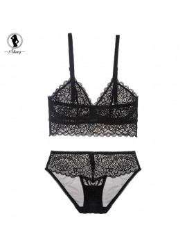 ALINRY new lace bra set women 3/4 cup push up unlined breathable sexy lingerie bralette seamless transparent panties underwear