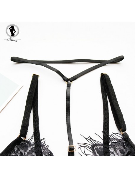ALINRY sexy bra set lace transparent bandage bralettes push up lingerie halter ultra thin wire free underwear thong panty set