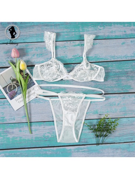ALINRY sexy bra set women lace bralette transaprent lingerie 3/4 cup wire free bras seamless panties intimate underwear briefs