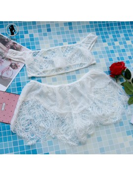 ALINRY sexy floral lace bra set women white 1/2 cup push up transparent lingerie bralette strapless wire free unlined underwear