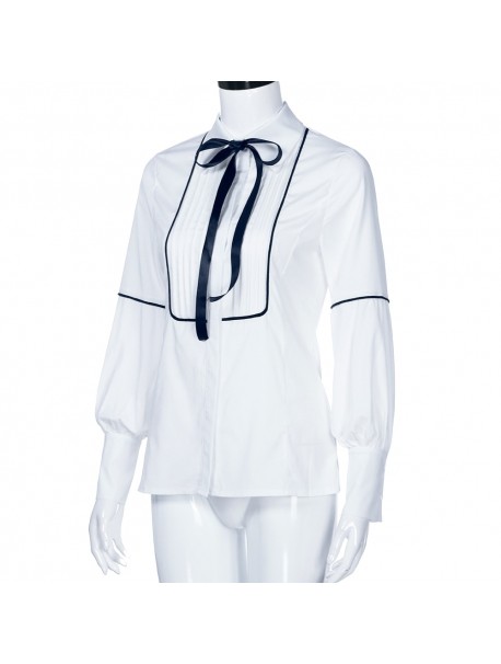 2018 Womens Tops and Blouses Vintage White Bow O Neck Long Sleeve Shirt Fashion Office Lady Clothing Camisa Feminina