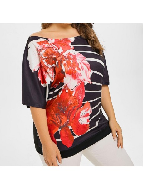 Plus Size 5XL 2018 Womens Tops and Blouses Tunic Floral Print Off Shoulder Half Sleeve Tee Shirts Women Clothes