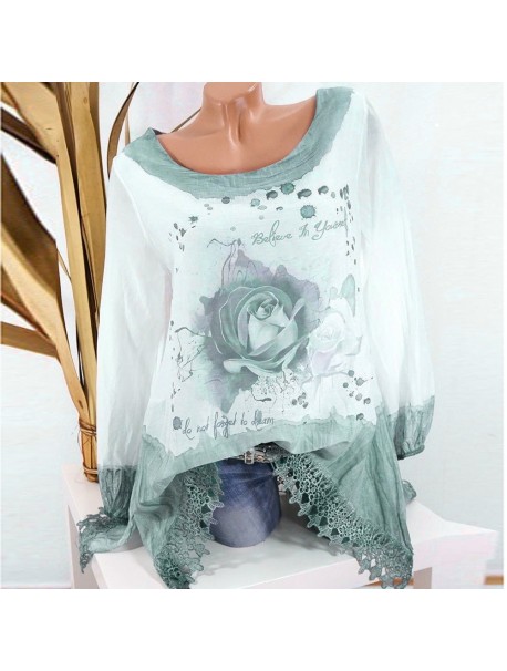 Plus Size 5XL Womens Tops and Long Sleeve Blouses 2018 Streetwear Floral Print Lace Long Shirts Tunic Ladies Top Womens Clothing
