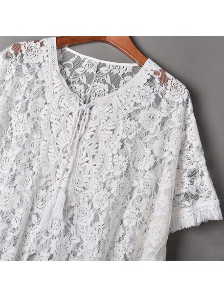 Summer Kimono Cardigan Womens Tops and Blouses 2018 White Lace Long Shirts Tunic Beach Ladies Top for Womens Clothing