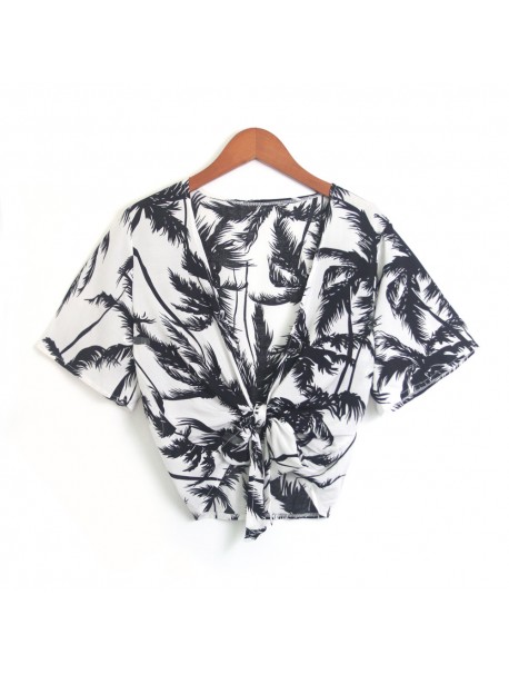Summer Tops For Womens Tops and Blouses 2018 Streetwear Leaf Print Deep V Neck Shirts Tunic Ladies Top Clothes Womens Clothing