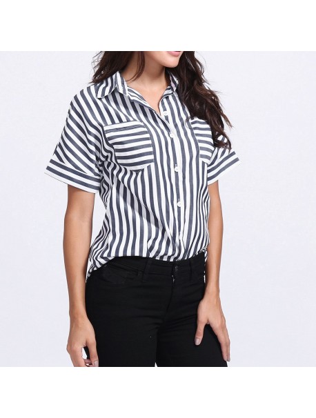 Summer Tops For Womens Tops and Blouses 2018 Streetwear Striped Button V Neck Shirts Tunic Ladies Top Clothes Womens Clothing
