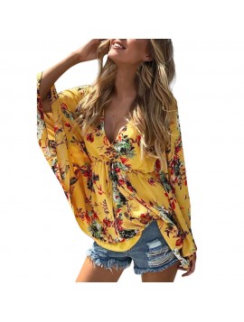 Womens Tops and Blouses 2018 feminina Streetwear Floral Print Long Sleeve Shirts Tunic Batwing Sleeve Ladies Top Clothes