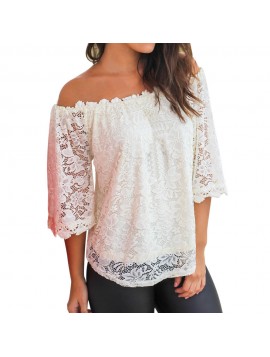 Womens Tops and Blouses Tunic White Lace Off Shoulder Shirts Sexy Half Sleeve Ladies Clothes Women Top mujer de moda