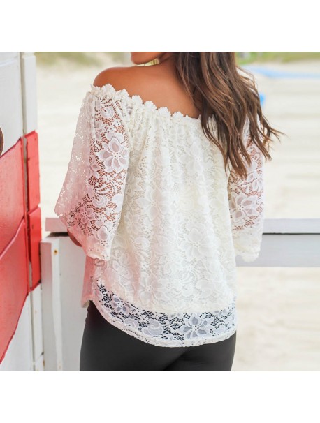 Womens Tops and Blouses Tunic White Lace Off Shoulder Shirts Sexy Half Sleeve Ladies Clothes Women Top mujer de moda