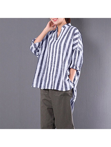 Womens Tops and Long Sleeve Blouses 2018 Streetwear Striped V Neck Casual Shirts Tunic Ladies Top Korean Fashion Womens Clothing